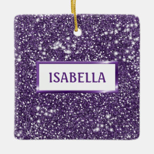 Faux Paarse glitter textuur Kijk met naam Keramisch Ornament