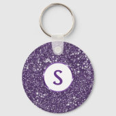 Faux Paarse Glitter-textuur, look & aangepast mono Sleutelhanger (Voorkant)