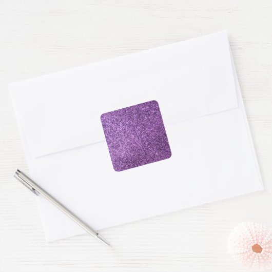 Faux Paarse Glitter Vierkante Sticker (Envelop)