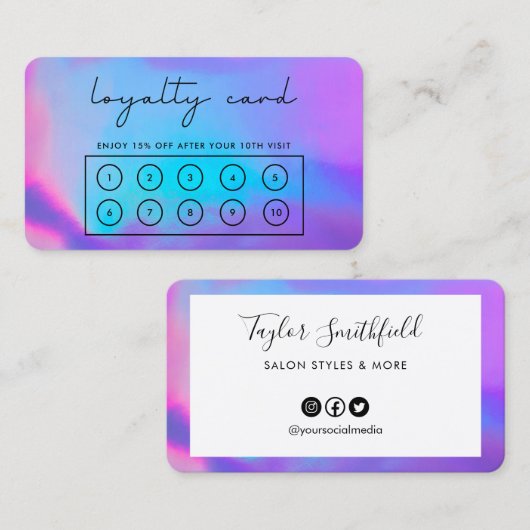 Faux Paarse Holographic Custom Loyalty Kaart Visitekaartje (Voorkant / Achterkant)