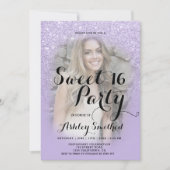 Faux paarse lavender glitter ombre foto Sweet 16 Kaart (Voorkant)