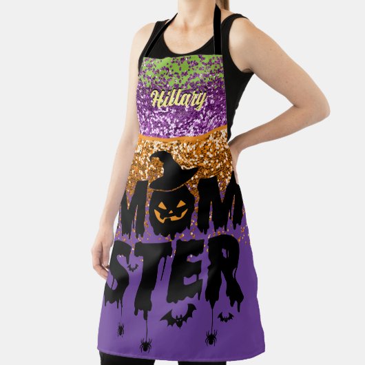 Faux Paarse Oranje Glitter Halloween Momster Schort (Insitu)