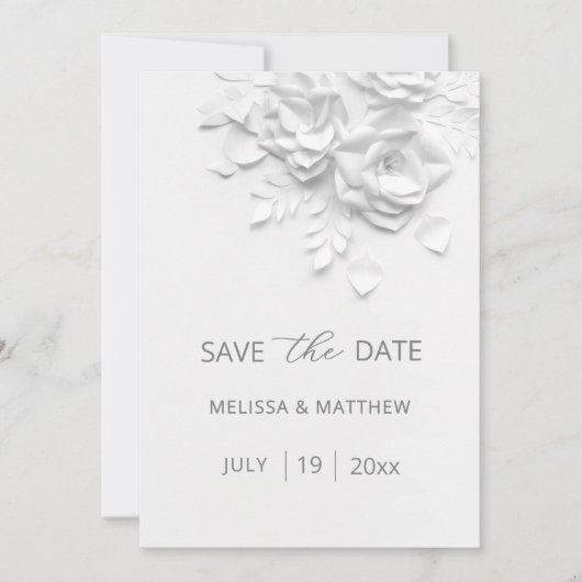 Faux Paper Cut Roses Save The Date (Voorkant)