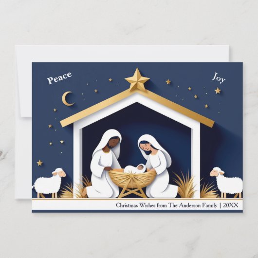 Faux Papercraft Peace & Joy Nativity Christmas Feestdagenkaart (Voorkant)