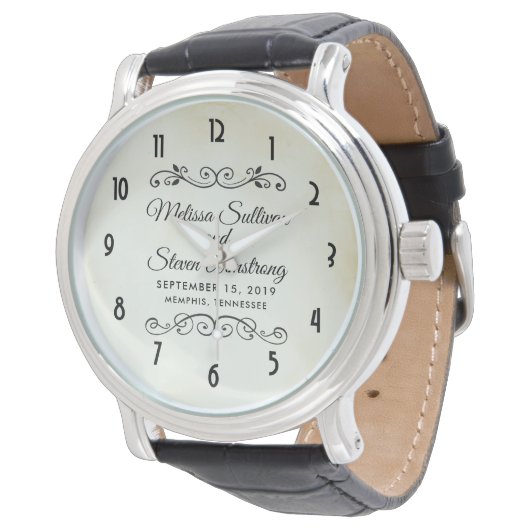 Faux Parchment Simple & Elegant Wedding Horloge (Gekanteld)