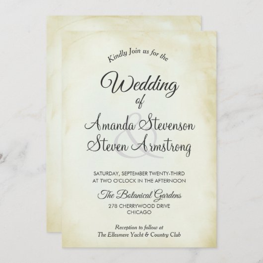 Faux parchment Simple & Elegant Wedding Kaart (Voorkant / Achterkant)