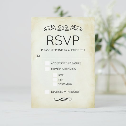 Faux  Parchment Simple Elegant Wedding RSVP (Staand voorkant)