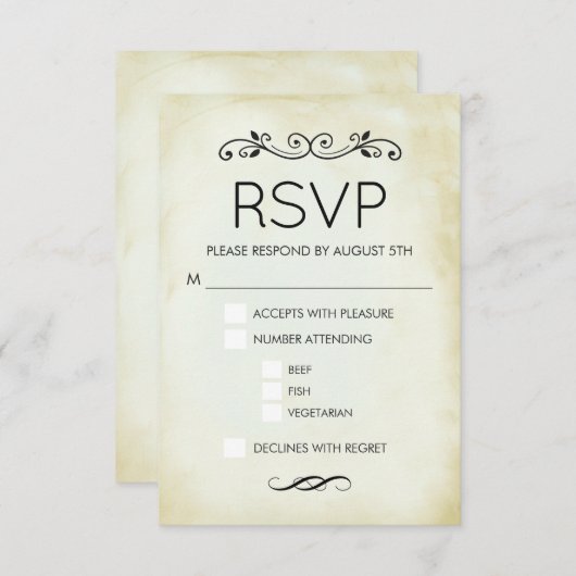 Faux  Parchment Simple Elegant Wedding RSVP (Voorkant / Achterkant)