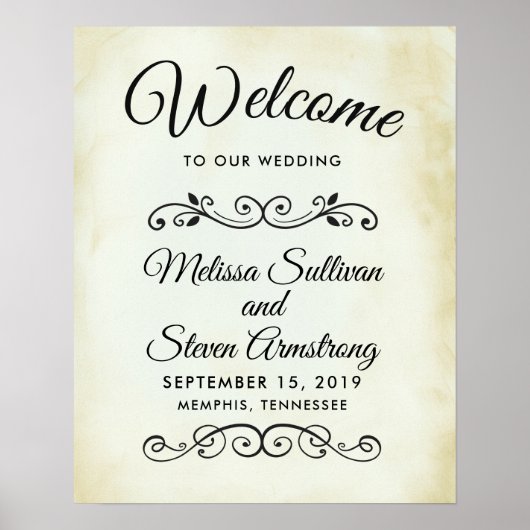 Faux  Parchment Welkom op ons huwelijk Poster (Voorkant)