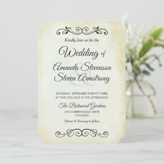 Faux  Parchment Western Style Wedding Kaart (Staand voorkant)