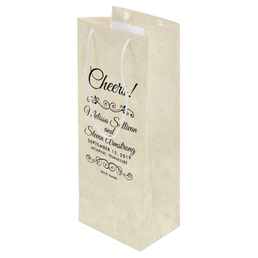 Faux Parchment Western Style Wedding Wijn Cadeautas (Achterkant Gekanteld)