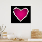 Faux parels en roze hart, bedrukt poster (Keuken)