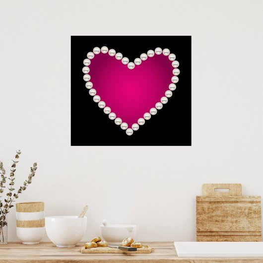 Faux parels en roze hart, bedrukt poster (Keuken)