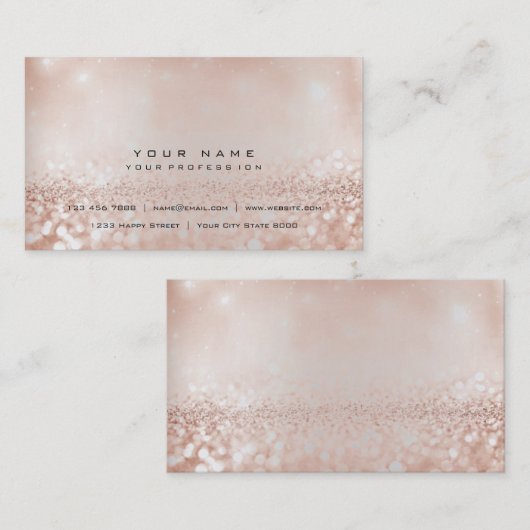 Faux Parly Pink Gold Glitter Silver Visitekaartje (Voorkant / Achterkant)