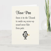 Faux Pas, een grappig apologie gedicht Kaart (Voorkant)