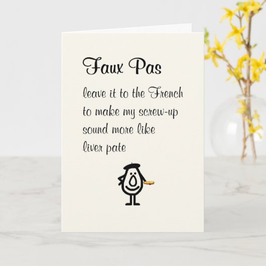 Faux Pas, een grappig apologie gedicht Kaart (Gele Bloem)