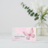 faux pastel glitter butterfly visitekaartje (Staand voorkant)