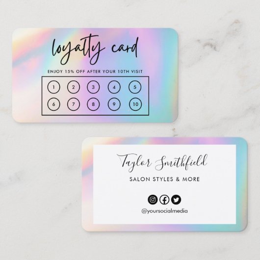 Faux Pastel Holographic Custom Loyalty Kaart Visitekaartje (Voorkant / Achterkant)