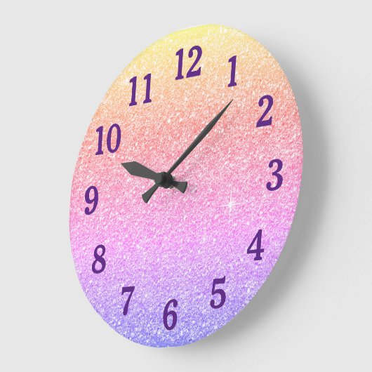 Faux Pastel Regenbooggradiënt Glitter Grote Klok (Hoek)