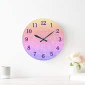 Faux Pastel Regenbooggradiënt Glitter Grote Klok (Huis)