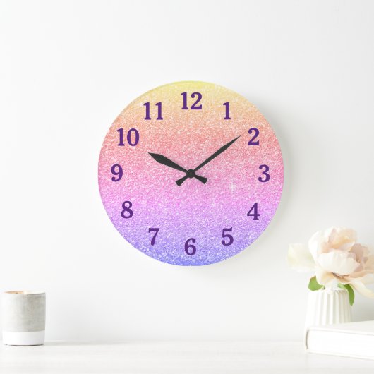 Faux Pastel Regenbooggradiënt Glitter Grote Klok (Huis)