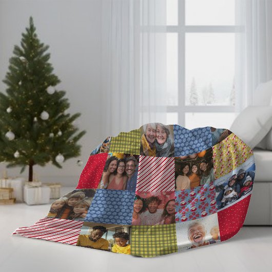 Faux Patchwork 15 Fotocollage Familie Kerstmis Fleece Deken