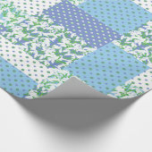 Faux Patchwork Blauw Groen Wit Sneeuwdruppelpatroo Cadeaupapier (Hoek)