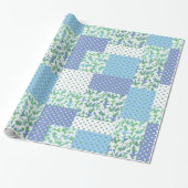 Faux Patchwork Blauw Groen Wit Sneeuwdruppelpatroo Cadeaupapier (Uitgerold)