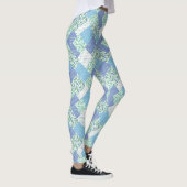  Faux Patchwork Blue Green Snowdrop Patroon Leggings (Rechts)
