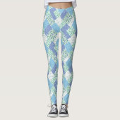  Faux Patchwork Blue Green Snowdrop Patroon Leggings (Voorkant)