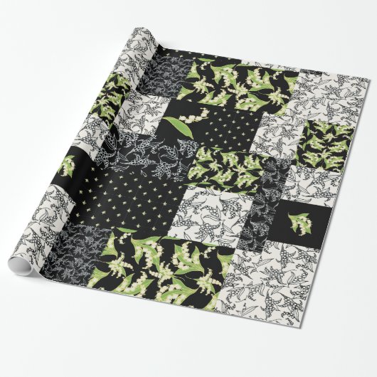 Faux Patchwork Giftwrap: Lelie van de Vallei, Zwar Cadeaupapier (Uitgerold)