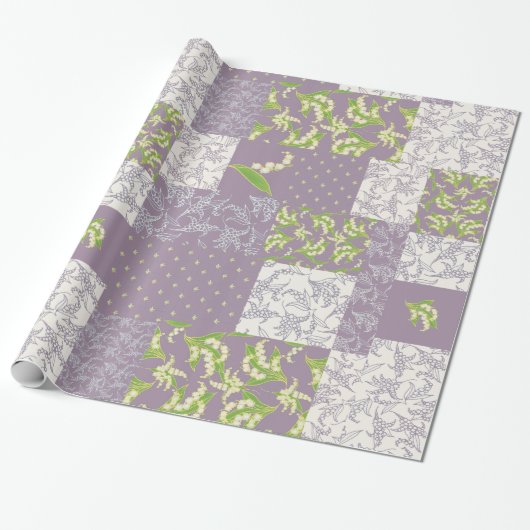 Faux Patchwork Giftwrap: Lily van de Valley, Mauve Cadeaupapier (Uitgerold)