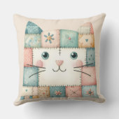 Faux Patchwork Pastel Cottage Kitty Face Kussen (Achterkant)