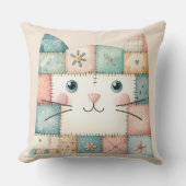 Faux Patchwork Pastel Cottage Kitty Face Kussen (Voorkant)