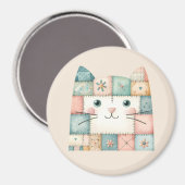 Faux Patchwork Pastel Cottage Kitty Face Magneet (Voorkant / Achterkant)