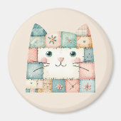 Faux Patchwork Pastel Cottage Kitty Face Magneet (Voorkant)