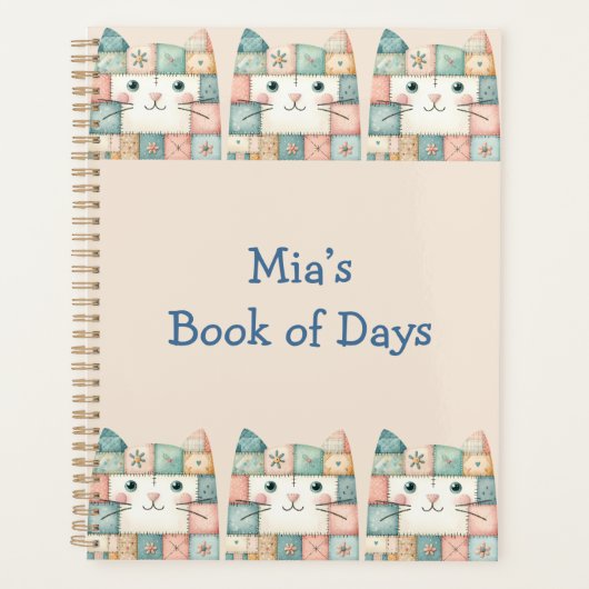 Faux Patchwork Pastel Cottage Kitty Face Planner (Voorkant)