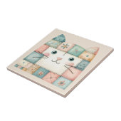 Faux Patchwork Pastel Cottage Kitty Face Tegeltje (Zijkant)