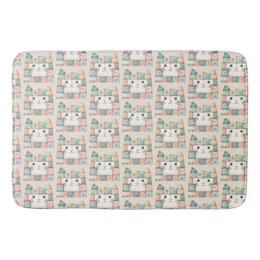 Faux Patchwork Pastel Kitty Cottage Badmat (Voorkant)