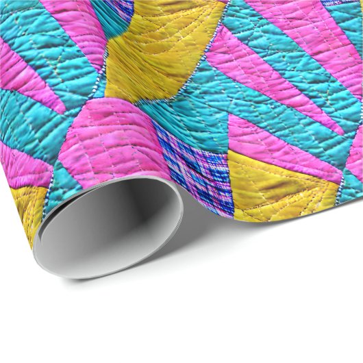 Faux Patchwork Quilt Boho Folk Art geïnspireerd Cadeaupapier (Rol Hoek)