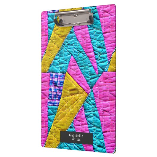 Faux Patchwork Quilt Boho Folk Art geïnspireerd Klembord (Links)