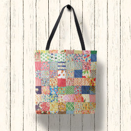 Faux Patchwork Quilt Monogram Canvas tas