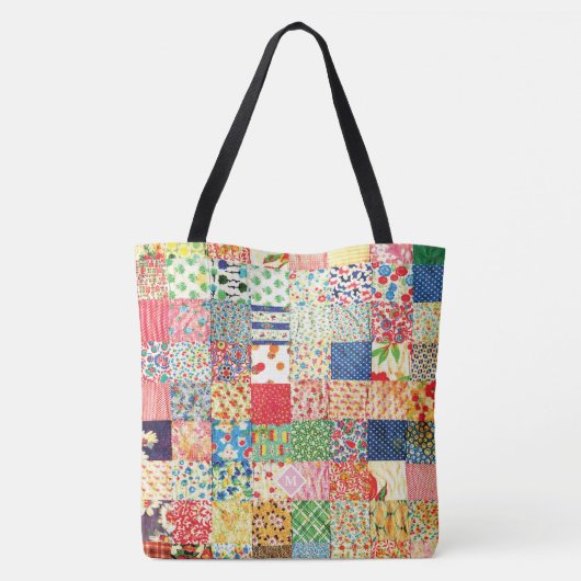  Faux Patchwork Quilt Monogram Canvas tas (Achterkant)