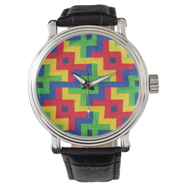  Faux Patchwork Quiltfoto Horloge (Voorkant)
