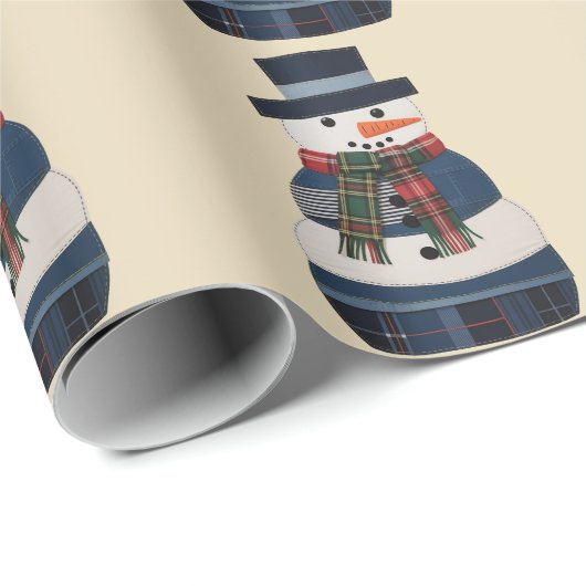 Faux Patchwork Sneeuwman Vakantie Kerstmis Cadeaupapier (Rol Hoek)
