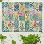 Faux Patchwork Tuin Bloemen Retro Elegant  Theedoek (Gevouwen)