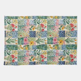 Faux Patchwork Tuin Bloemen Retro Elegant  Theedoek