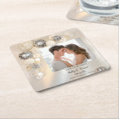 Faux Pearl Diamond Button Wedding Save the Date Kartonnen Onderzetters (Schuin)