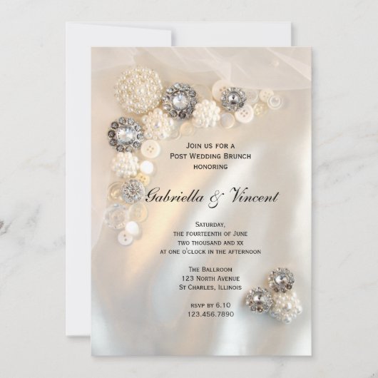 Faux Pearl Diamond Buttonnen Post Wedding Brunch Kaart (Voorkant)