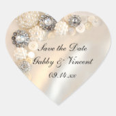Faux Pearl Diamond Buttonnen Wedding Save the Date Hart Sticker (Voorkant)